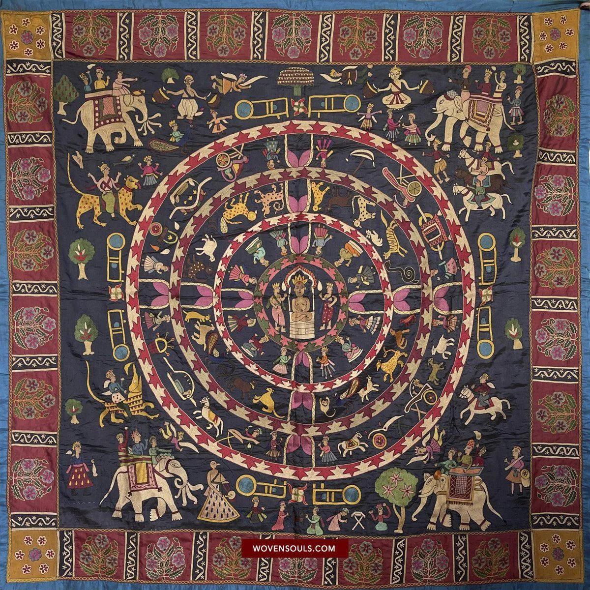 1541 SOLD Old Jain Pichvai Silk Mochi Embroidery Art  - Lord Mahavir