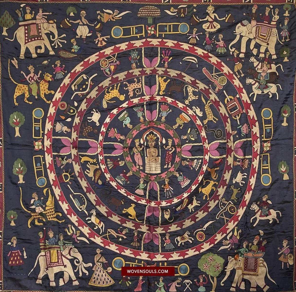1541 SOLD Old Jain Pichvai Silk Mochi Embroidery Art  - Lord Mahavir