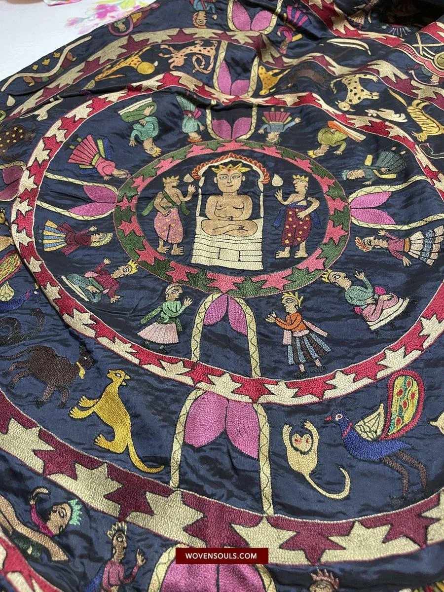 1541 SOLD Old Jain Pichvai Silk Mochi Embroidery Art  - Lord Mahavir