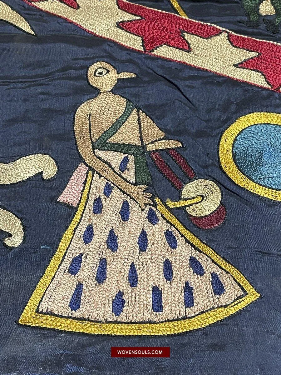 1541 SOLD Old Jain Pichvai Silk Mochi Embroidery Art  - Lord Mahavir