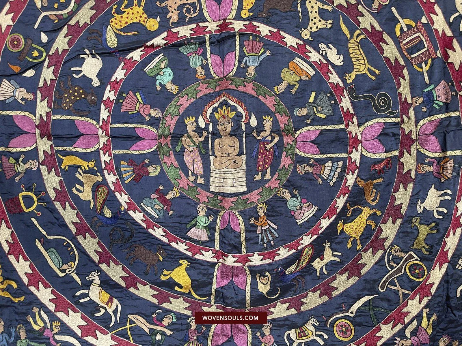 1541 SOLD Old Jain Pichvai Silk Mochi Embroidery Art  - Lord Mahavir