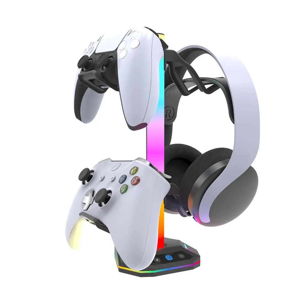 2-Tier Game Controller Holder Headset Stand with RGB Light Modes for PS5 Consoles