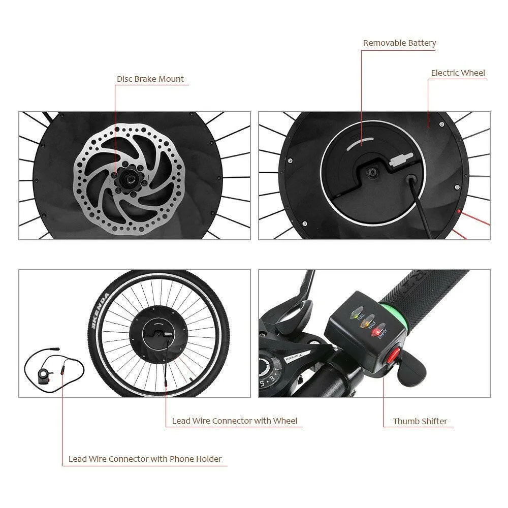 27.5Inch¡_1.95Inch Front Wheel Electric Bicycle Disc/V Brake Hub Motor Kit 36V 240W Powerful Motor E-Bike Conversion with Battery