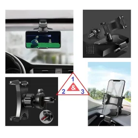3 in 1 Car GPS Smartphone Holder: Dashboard / Visor Clamp   AC Grid Clip for HTC Surround - Black