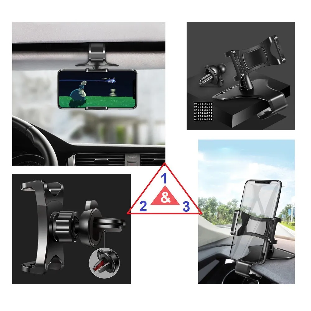3 in 1 Car GPS Smartphone Holder: Dashboard / Visor Clamp   AC Grid Clip for HTC Surround - Black