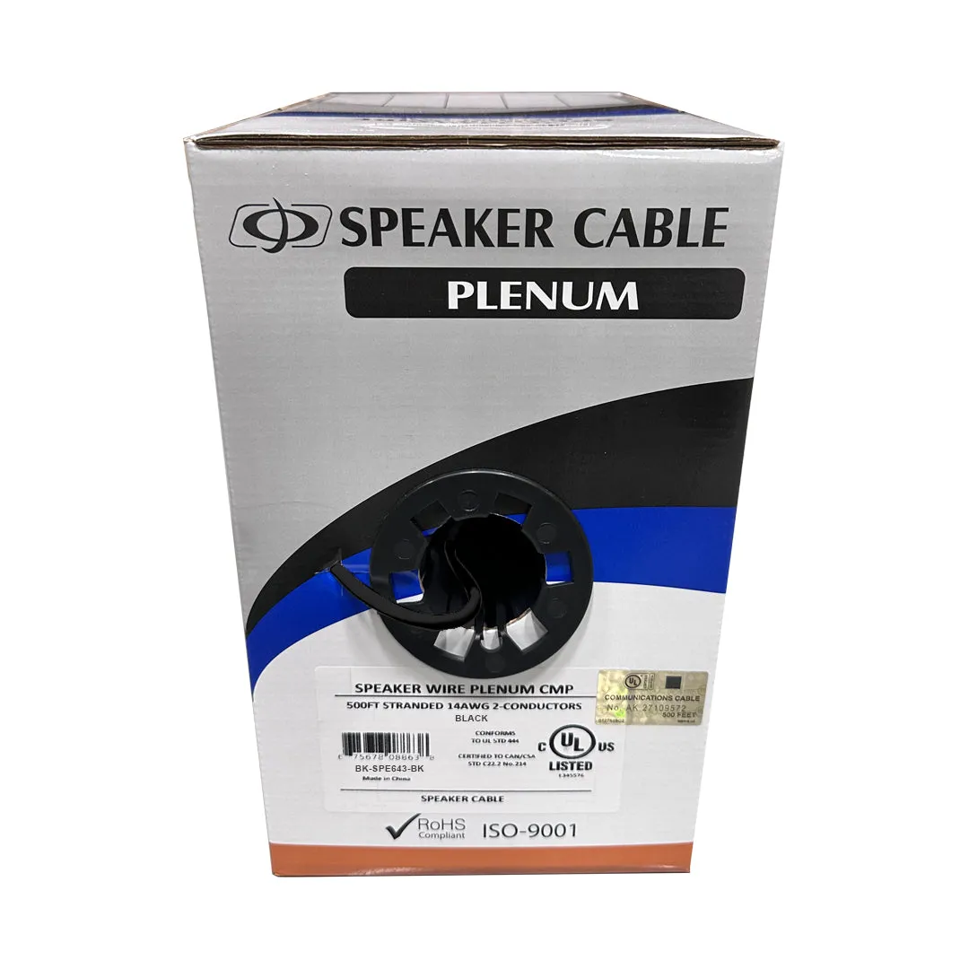500ft 2C 14AWG Stranded Plenum Bulk Speaker Cable CMP