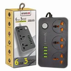 603PU Speed-X POWER UNIVERSAL TRAVEL 3SOCKET 3USB 2Type-C CABEL LENGTH 2M