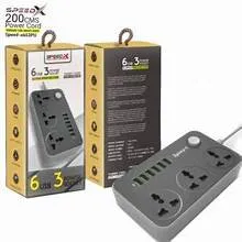 603PU Speed-X POWER UNIVERSAL TRAVEL 3SOCKET 3USB 2Type-C CABEL LENGTH 2M