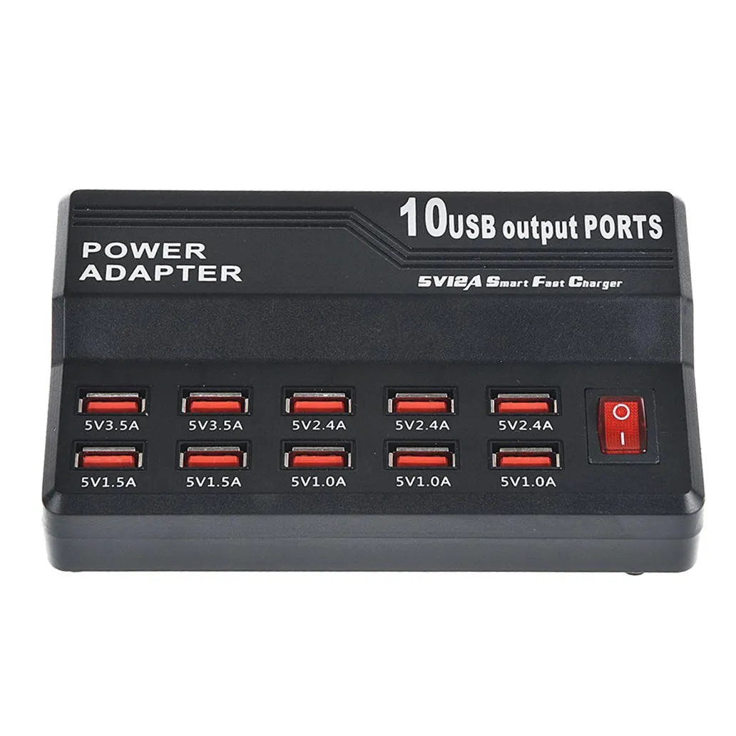 60W 10 Ports Family Size Desktop Smart Ports Rapid Charging Station USB Charger