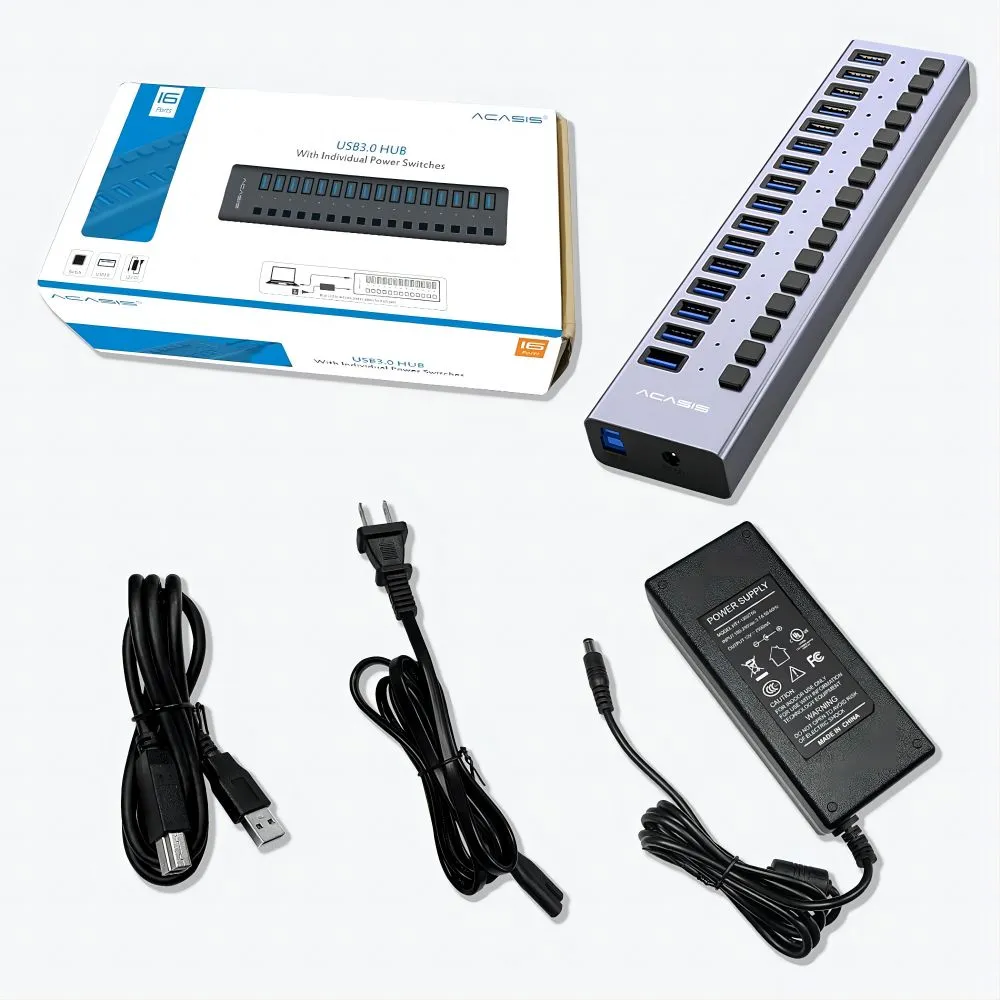 Acasis 16 Ports USB 3.1 Hub with Individual On/Off Switches Splitter