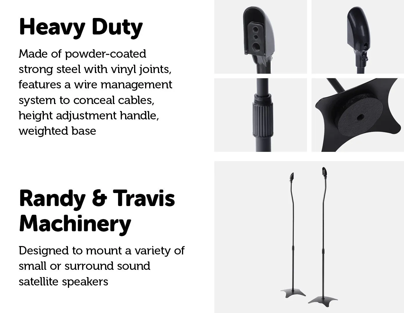 Adjustable Steel Speaker Stands w/ Concealed Cables, 2pcs