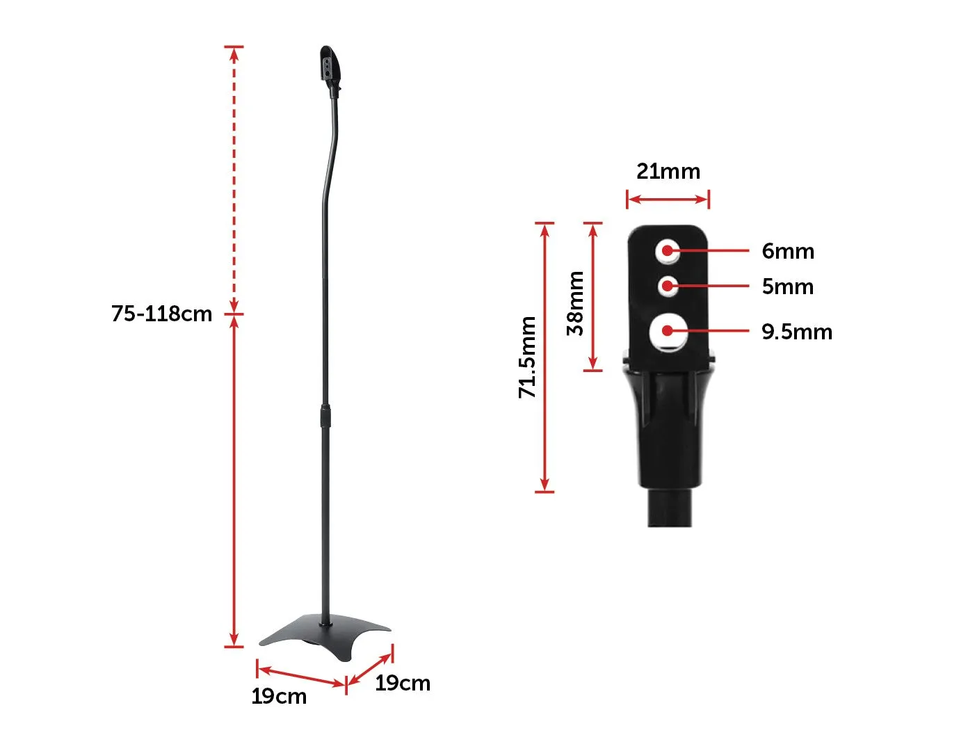 Adjustable Steel Speaker Stands w/ Concealed Cables, 2pcs