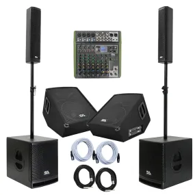 Apex-10S-PA Package - Powered Column Array PA System, Pair of 12" Powered Monitors, 10 Channel Mixer, and Cables