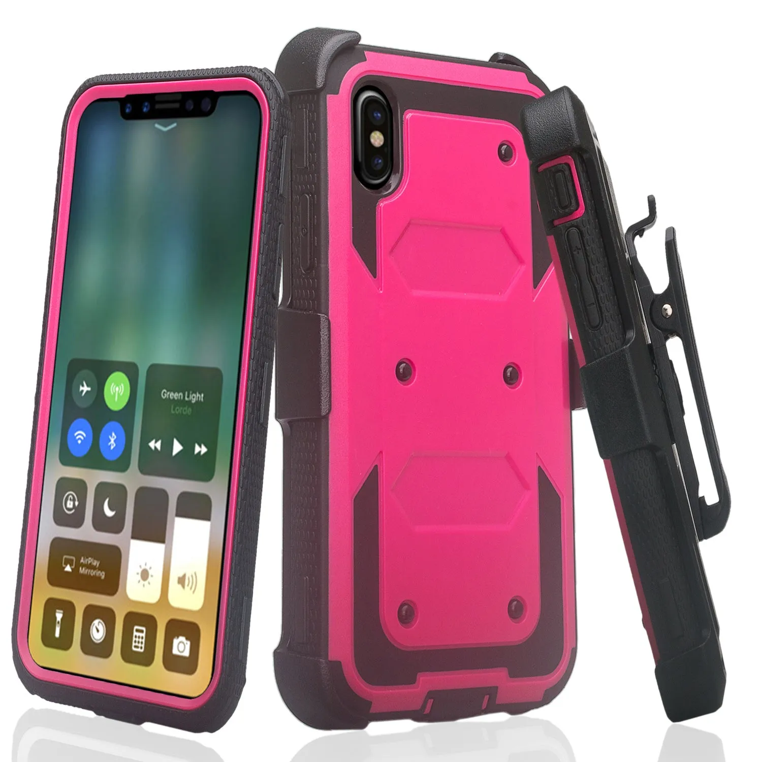 Apple iPhone 11 Pro Max Case, iPhone 11 Pro Max Case, Triple Protection 3-1 w/ Built in Screen Protector Heavy Duty Holster Shell Combo Case - Hot Pink