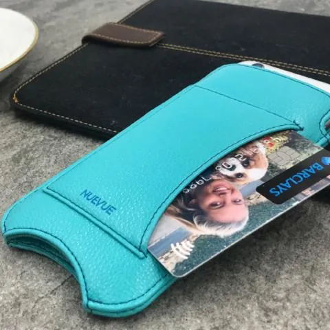 Apple iPhone 14 Pro Max Wallet Case in Teal Blue Vegan Leather | Screen Cleaning Sanitizing Lining | Smart Window