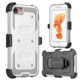 Apple iPhone 7 Case, Triple Protection 3-in-1 Heavy Duty Holster Shell Combo Case Cover for iPhone 7 - White