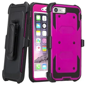 Apple iPhone 7 Plus Case /  Triple Protection 3-1 w/ Built in Screen Protector Heavy Duty Rotating Swivel Holster Shell Combo Case for iPhone 7Plus - Purple