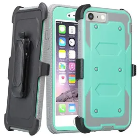 Apple iPhone 7 Plus Case /  Triple Protection 3-1 w/ Built in Screen Protector Heavy Duty Rotating Swivel Holster Shell Combo Case for iPhone 7Plus - Teal