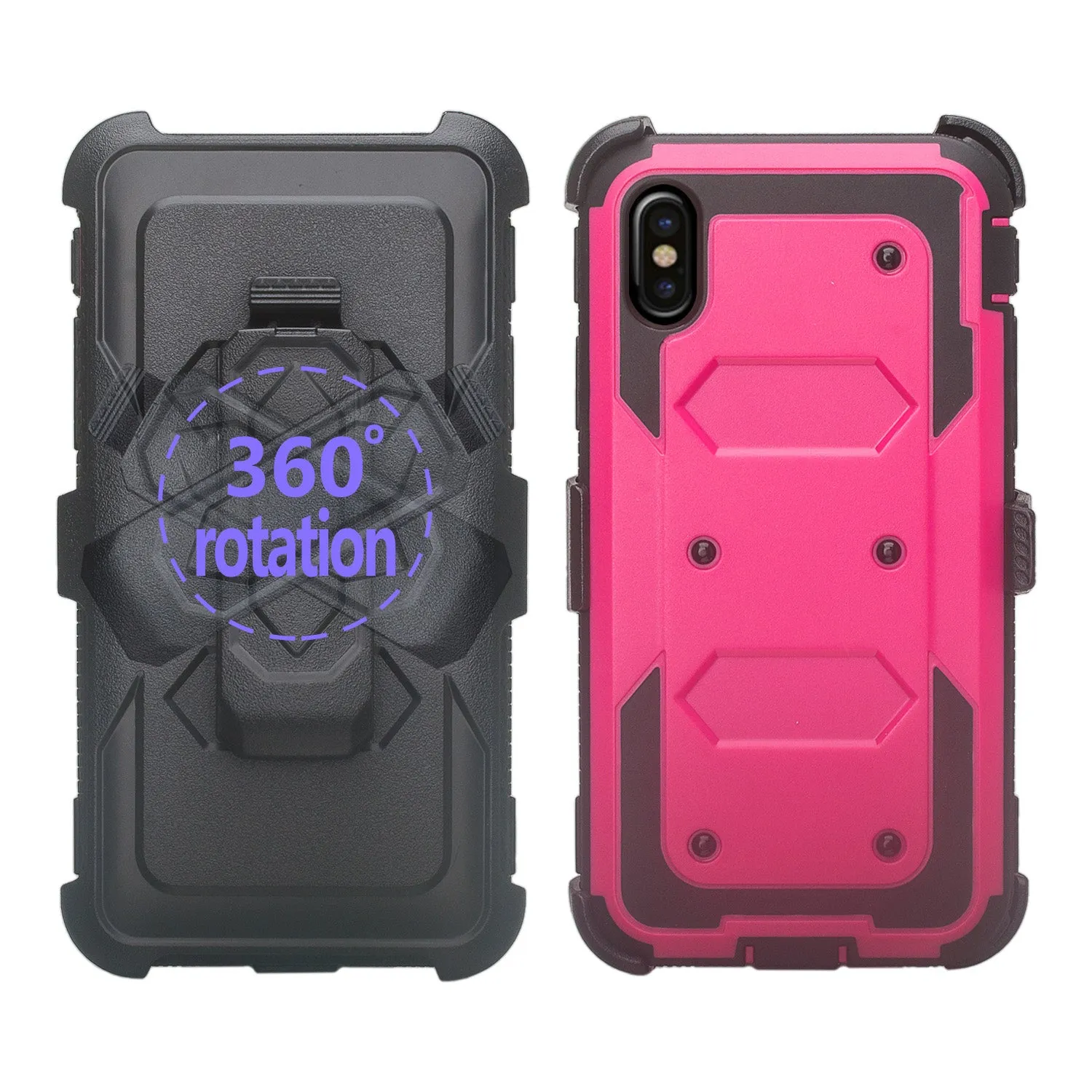 Apple iPhone XS Max Case, Apple A1921 Case,  Triple Protection 3-1 w/ Built in Screen Protector Heavy Duty Holster Shell Combo Case - Hot Pink