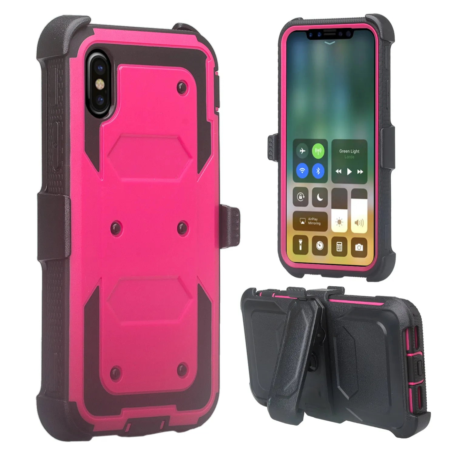 Apple iPhone XS Max Case, Apple A1921 Case,  Triple Protection 3-1 w/ Built in Screen Protector Heavy Duty Holster Shell Combo Case - Hot Pink