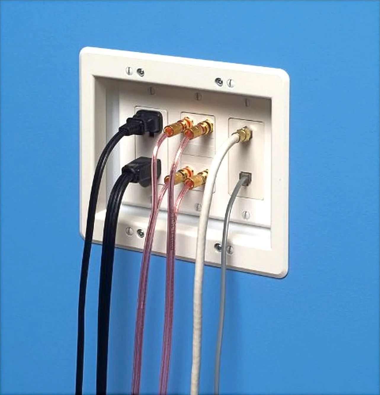 Arlington TVBU507 3-Gang TV Box Recessed Outlet Wall Plate Kit, White