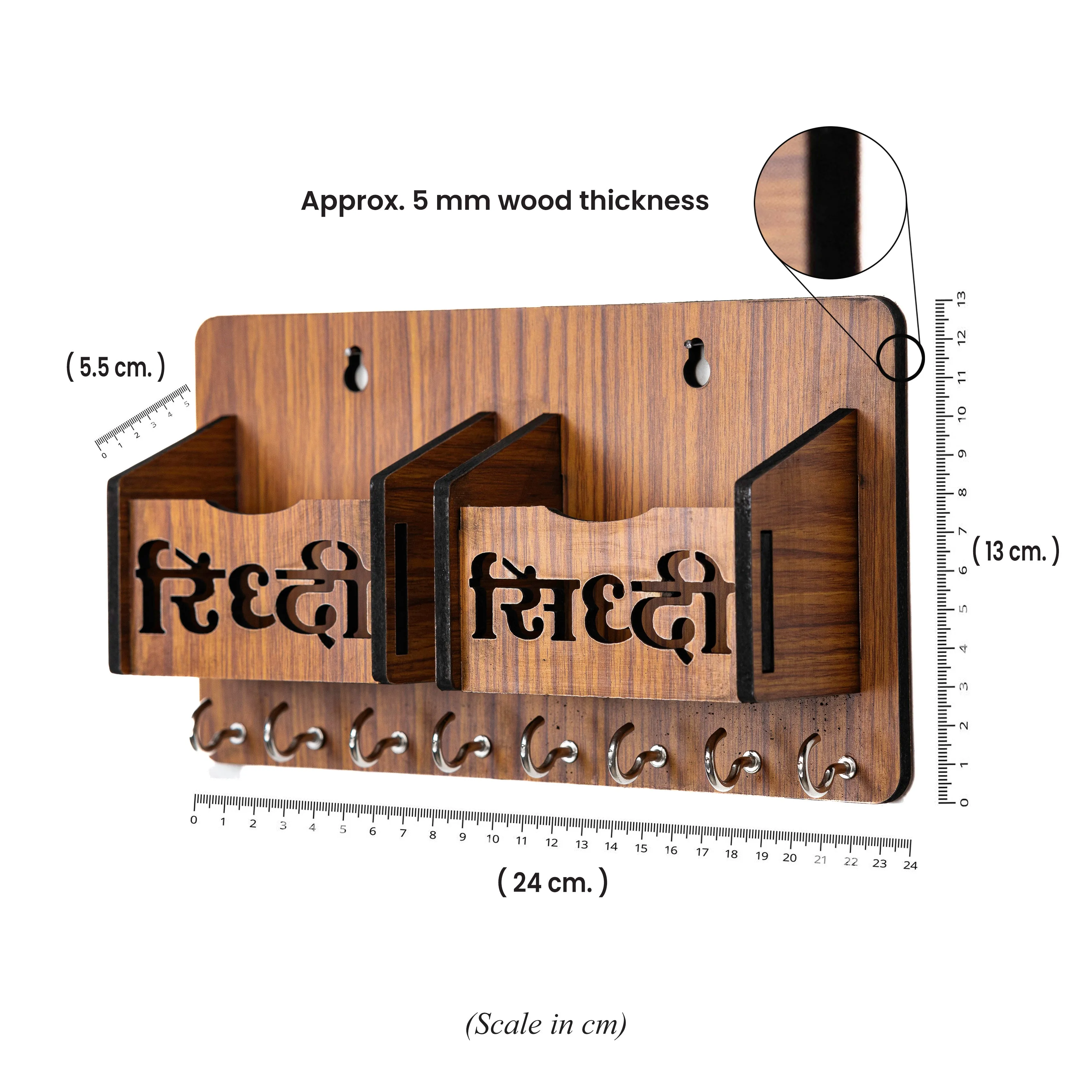 Artisanal Ridhi-Sidhi Wooden Key Hanger with Device Slot