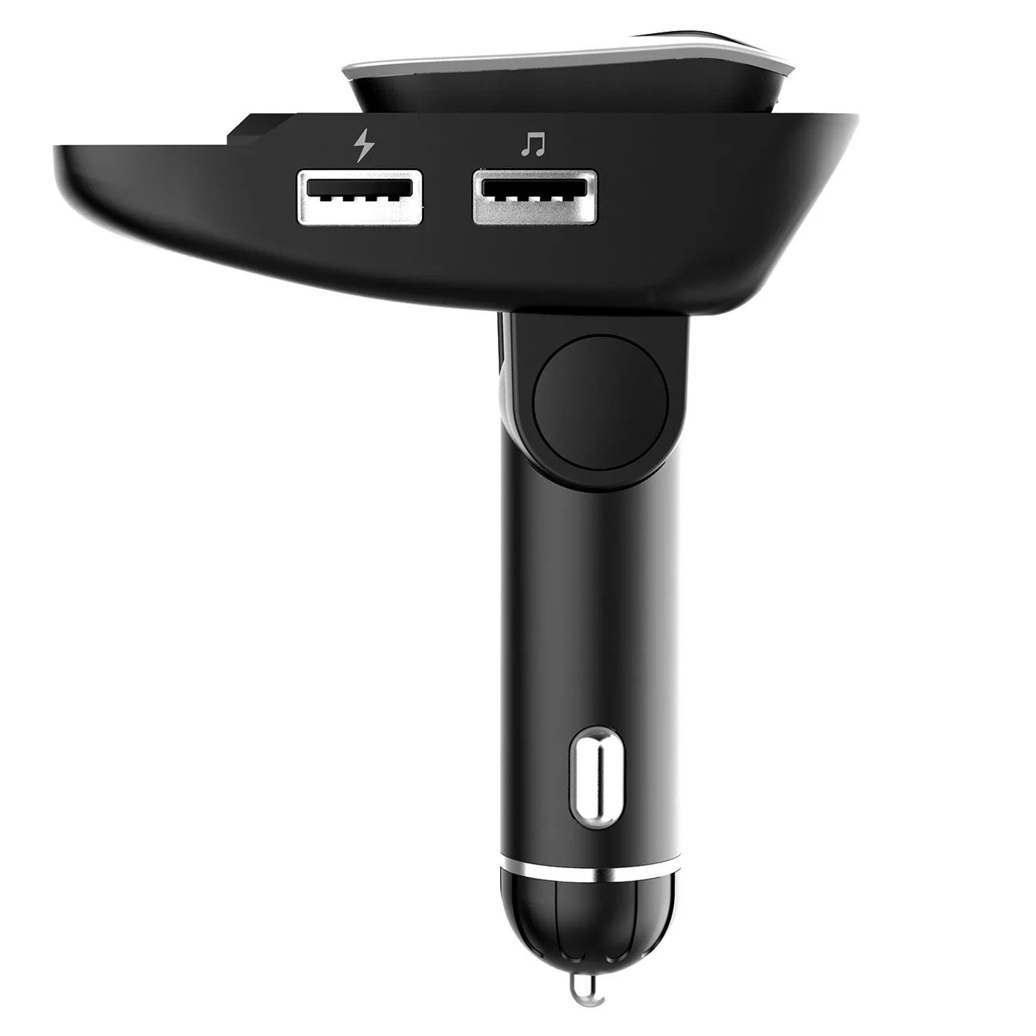 Car FM Transmitter with Wireless Earpiece 2 USB Charge Ports