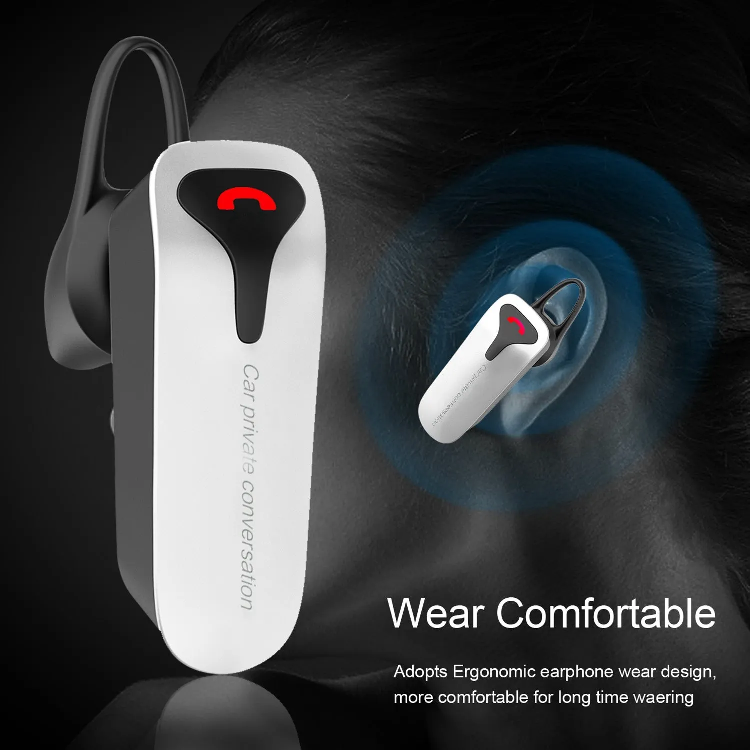 Car FM Transmitter with Wireless Earpiece 2 USB Charge Ports
