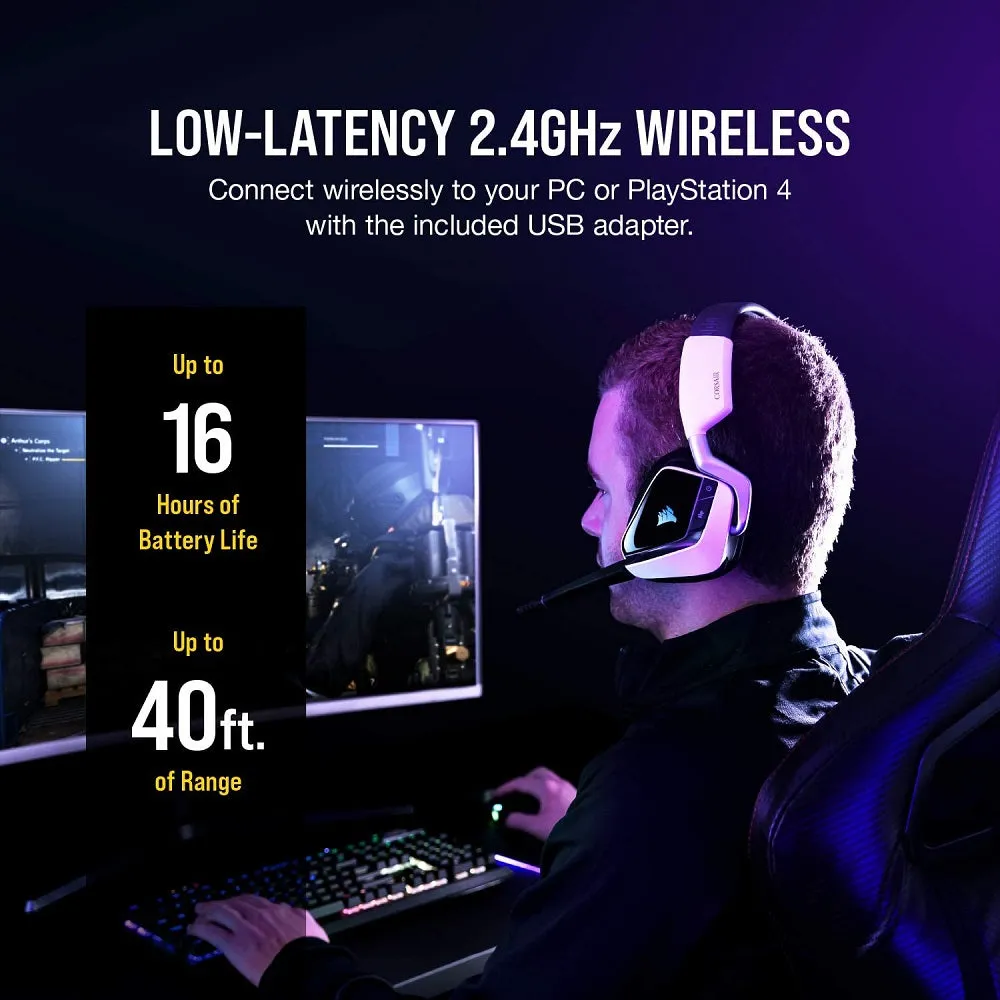 Corsair Headset VOID RGB Elite Wireless Premium Gaming Headset with 7.1 Surround Sound - Discord Certified - Works with PC, PS5 and PS4 - White (CA-9011202-NA)