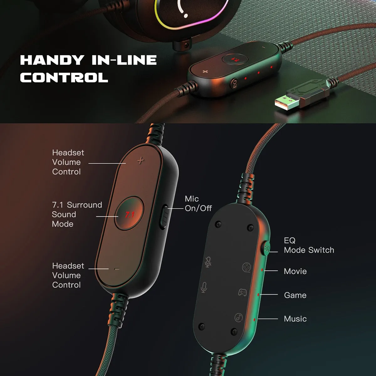 Dragon 6 Dynamic RGB Gaming Headset with Mic Over-Ear Headphones