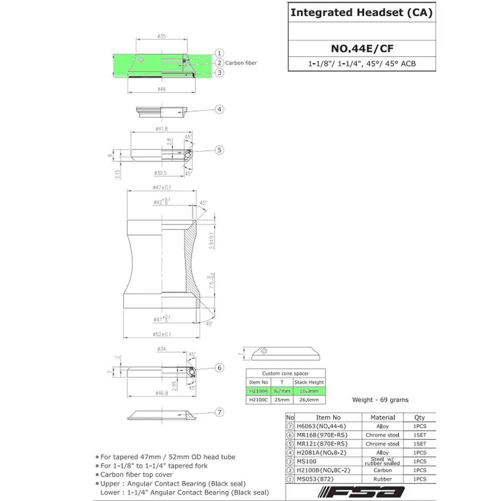 FSA Headset ORBIT C-33 TAPERED STEERER