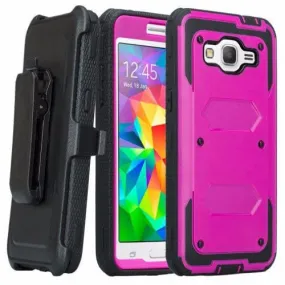 Galaxy On5 Case, 3-in-1 Shockproof Armor [Built in Screen Protector] Heavy Duty Holster Shell Combo Case for Samsung Galaxy On5 - Purple/Black
