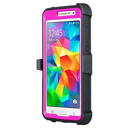 Galaxy On5 Case, 3-in-1 Shockproof Armor [Built in Screen Protector] Heavy Duty Holster Shell Combo Case for Samsung Galaxy On5 - Purple/Black