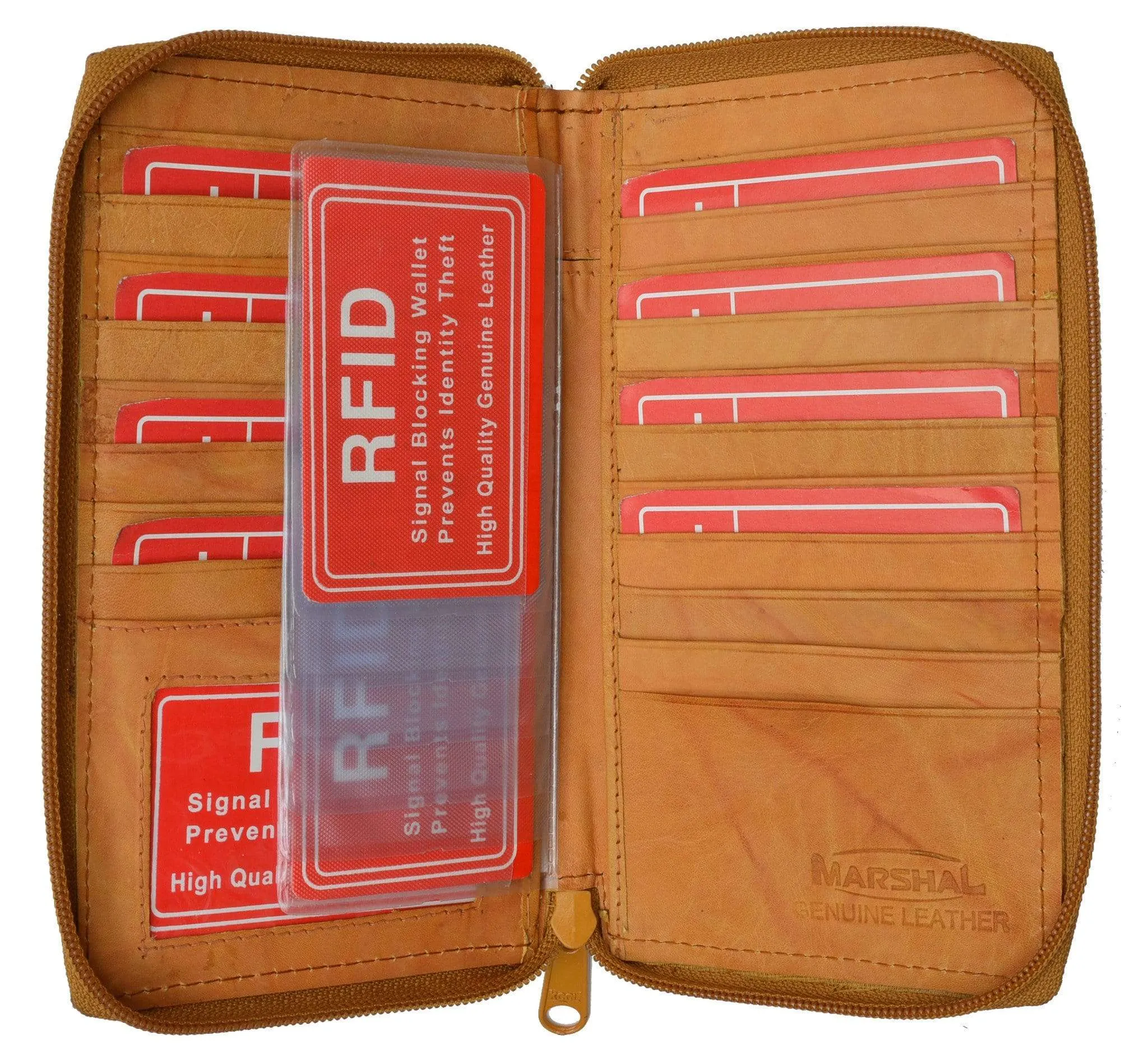 Genuine Leather Zip Around Credit Card Organizer Wallet with ID Window RFID 729 (C)
