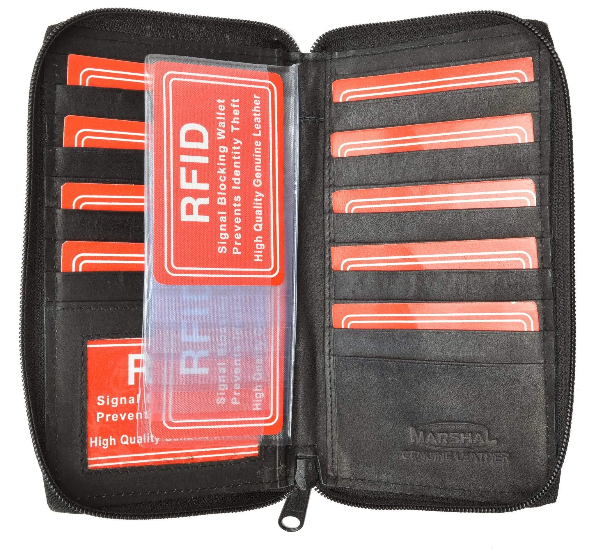 Genuine Leather Zip Around Credit Card Organizer Wallet with ID Window RFID 729 (C)