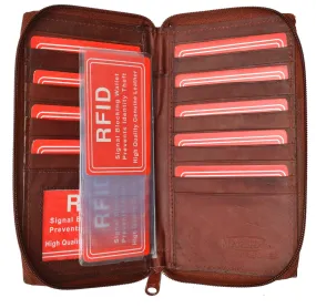 Genuine Leather Zip Around Credit Card Organizer Wallet with ID Window RFID 729 (C)