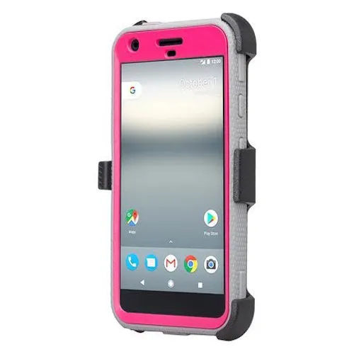 Google Pixel XL Case, Triple Protection 3-in-1 Shockproof Armor Holster Shell Combo Case w/ Built in Screen Protector for Google Pixel XL - Hot Pink