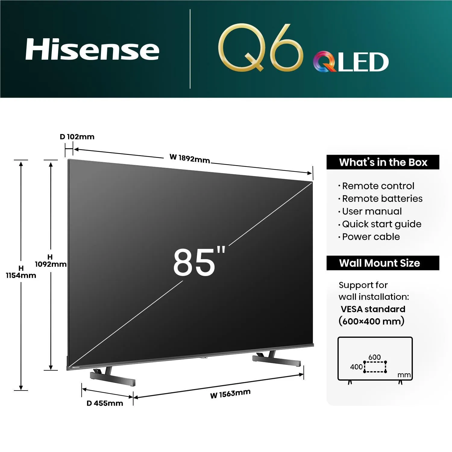 Hisense 85" Q6NAU 4K QLED Smart TV [2024]