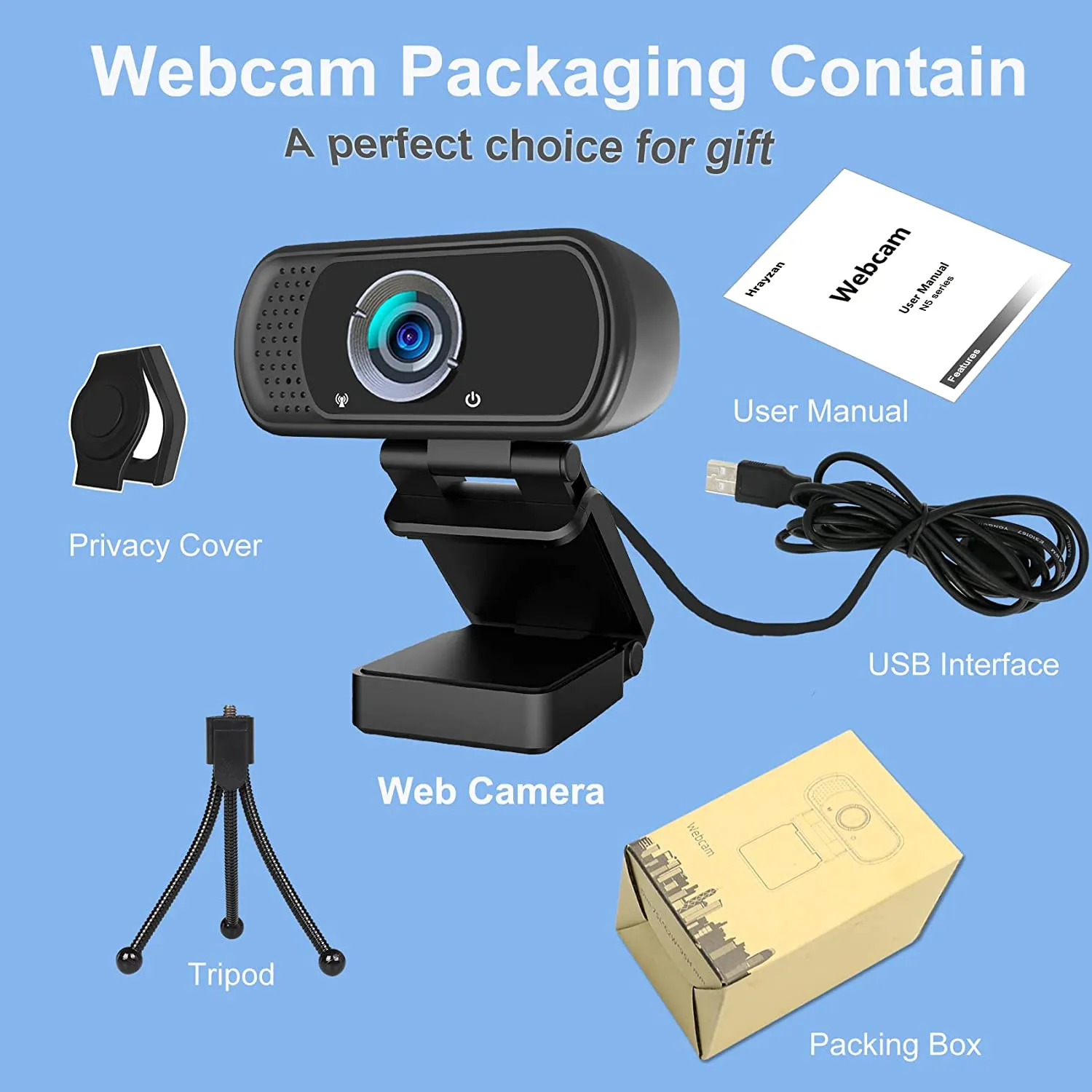 Hrayzan HD Webcam with Microphone, Plug and Play