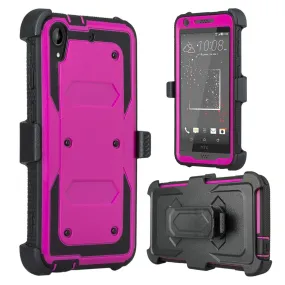 HTC Desire 530 Case, Triple Protection [Built in Screen Protector] Heavy Duty Rotating Swivel Holster Shell Combo Case for Desire 530 - Purple