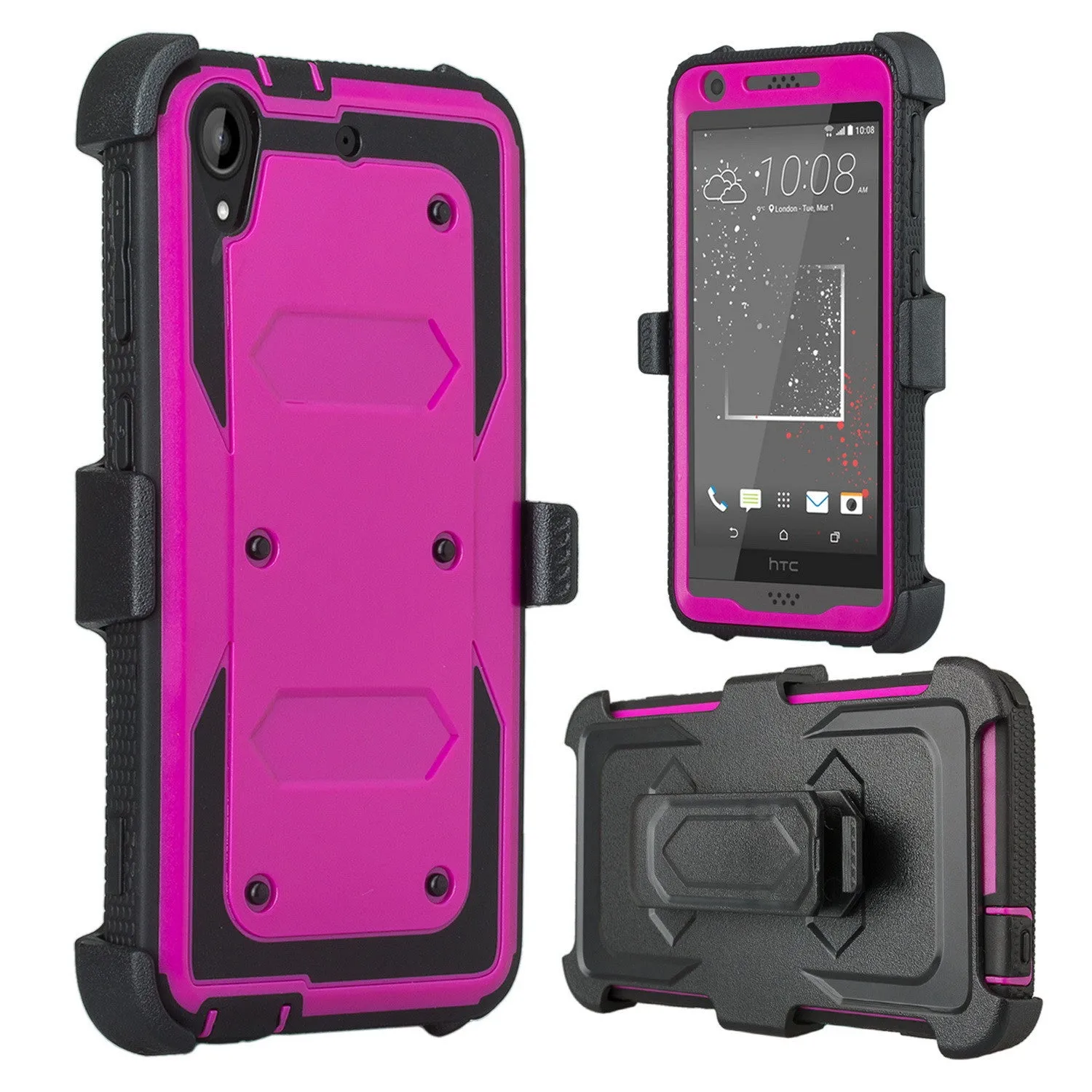 HTC Desire 530 Case, Triple Protection [Built in Screen Protector] Heavy Duty Rotating Swivel Holster Shell Combo Case for Desire 530 - Purple