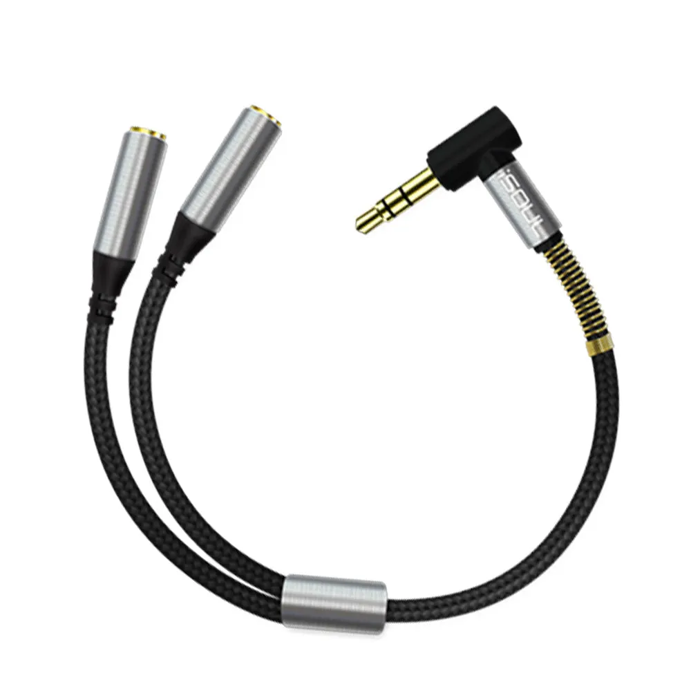 L-Shape Dual 3.5 mm Jack Audio Splitter Cable Nylon Braided