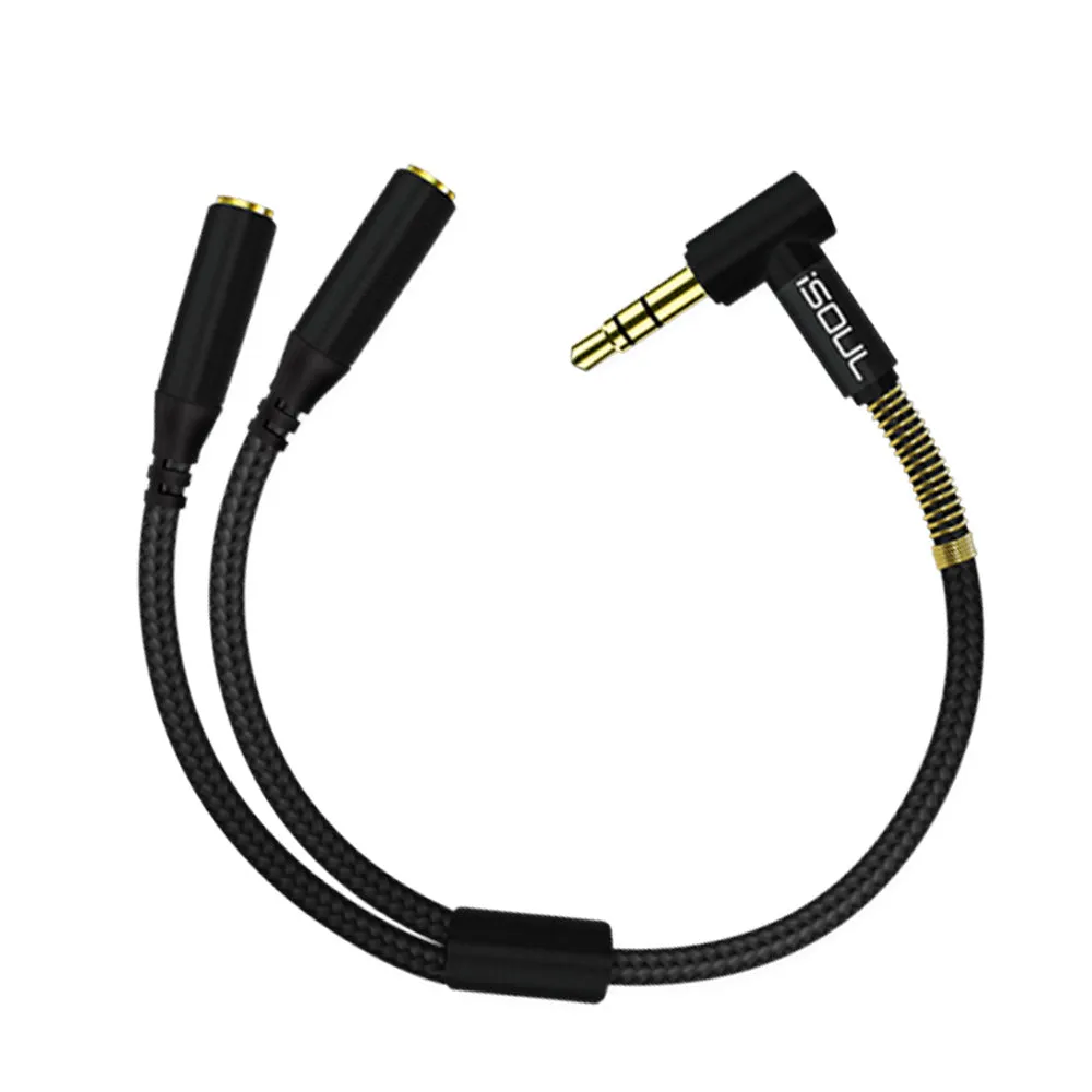 L-Shape Dual 3.5 mm Jack Audio Splitter Cable Nylon Braided