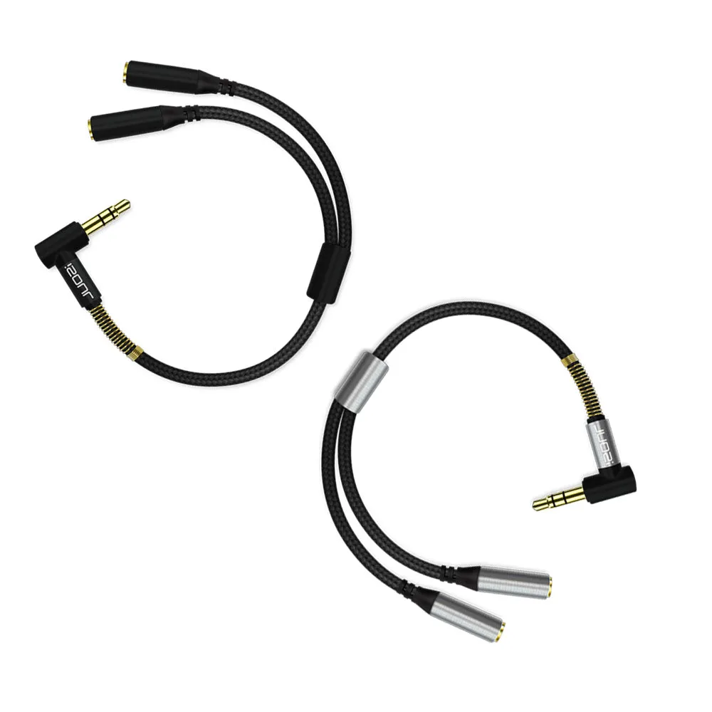 L-Shape Dual 3.5 mm Jack Audio Splitter Cable Nylon Braided