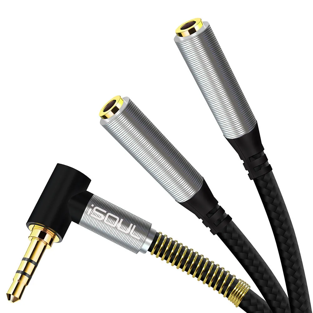 L-Shape Dual 3.5 mm Jack Audio Splitter Cable Nylon Braided