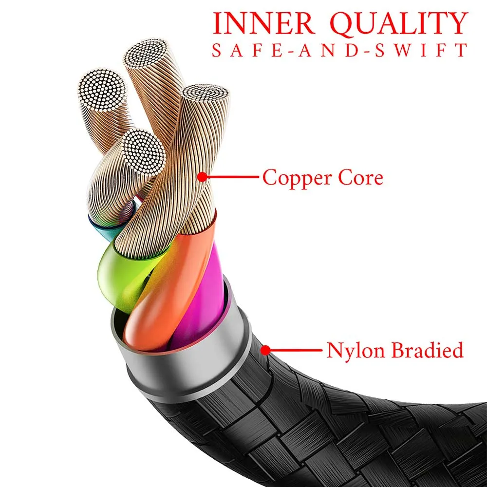L-Shape Dual 3.5 mm Jack Audio Splitter Cable Nylon Braided