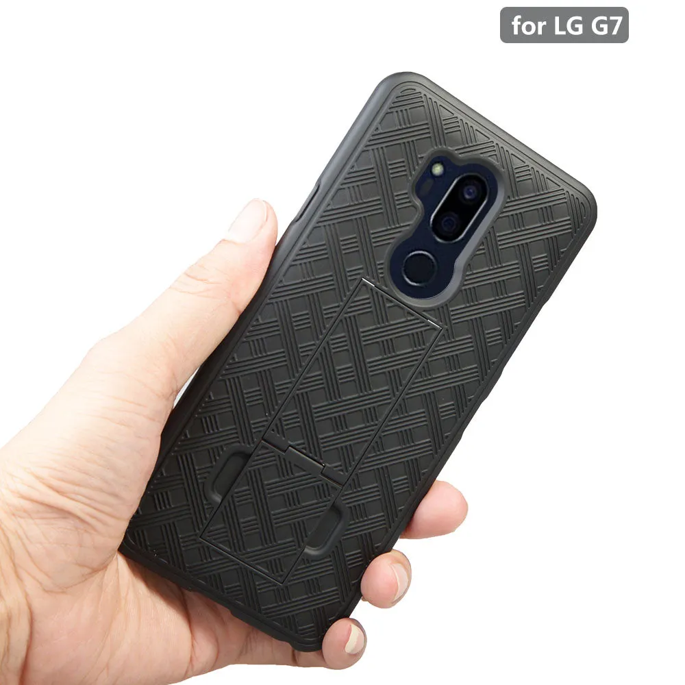 LG G7 ThinQ Case,  Triple Protection 3-1 w/ Built in Screen Protector Heavy Duty Holster Shell Combo Case - Black