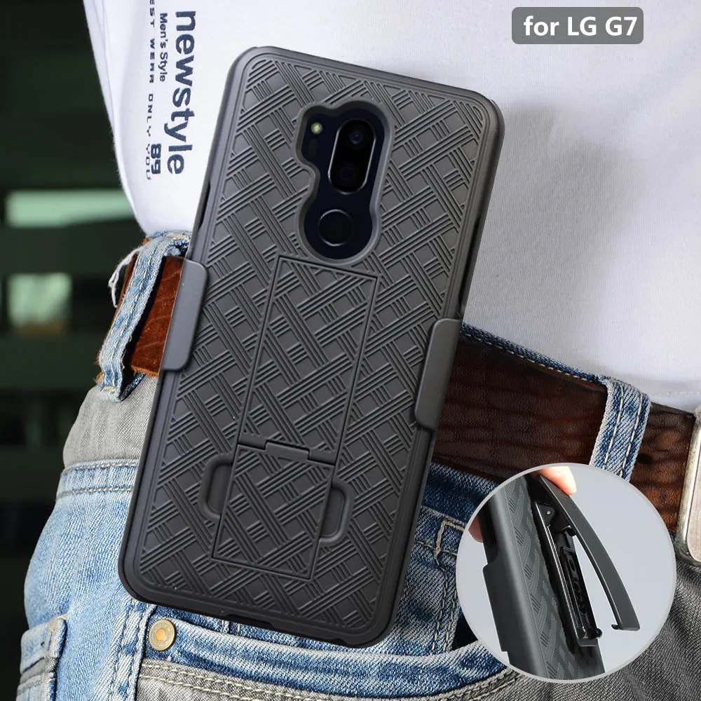 LG G7 ThinQ Case,  Triple Protection 3-1 w/ Built in Screen Protector Heavy Duty Holster Shell Combo Case - Black