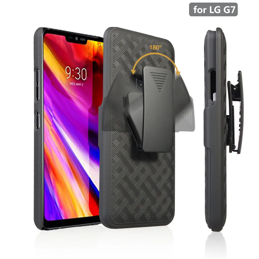 LG G7 ThinQ Case,  Triple Protection 3-1 w/ Built in Screen Protector Heavy Duty Holster Shell Combo Case - Black