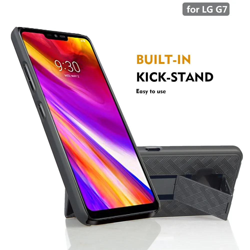 LG G7 ThinQ Case,  Triple Protection 3-1 w/ Built in Screen Protector Heavy Duty Holster Shell Combo Case - Black